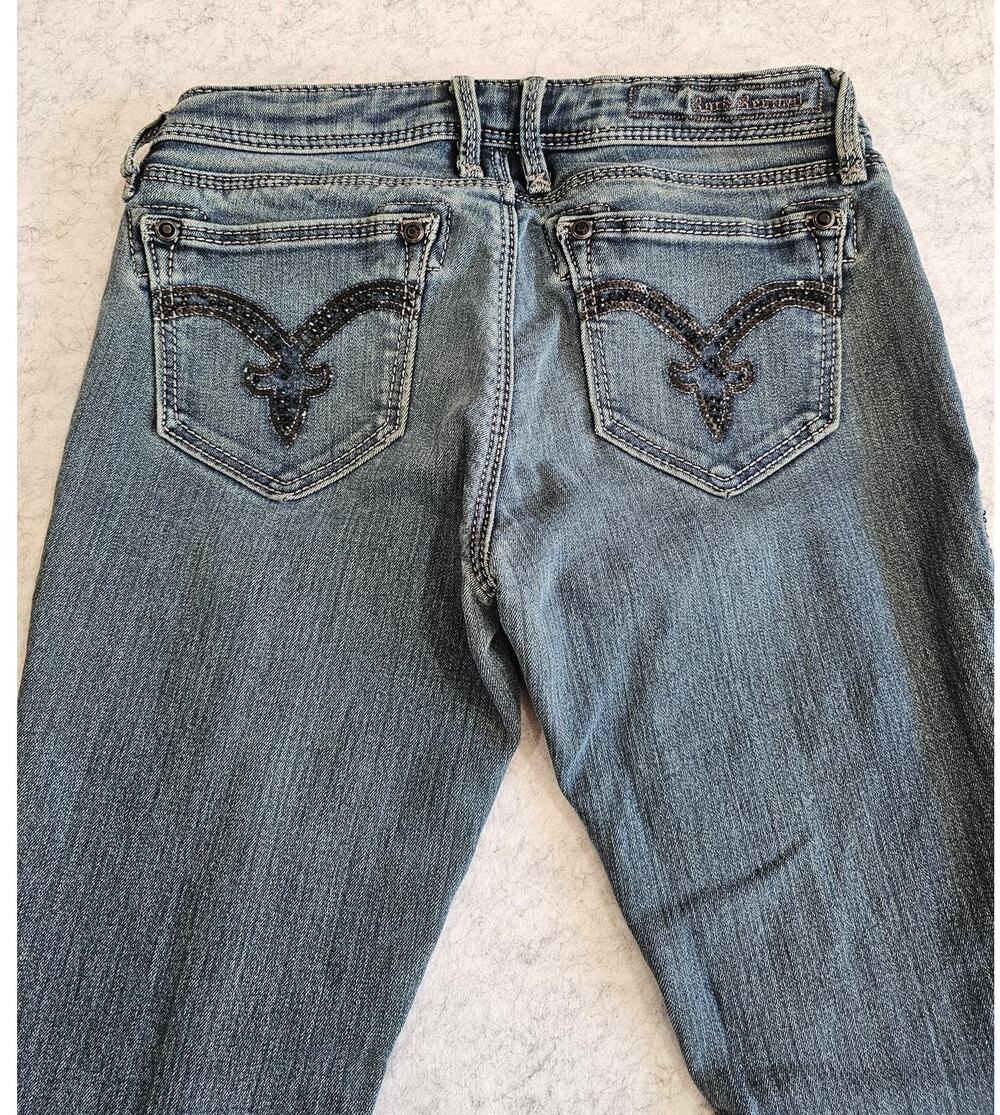 Rock Revival Lexi Super Skinny Jeans Dark Wash Sequin Fleur-De-Lis Bling Sz 25